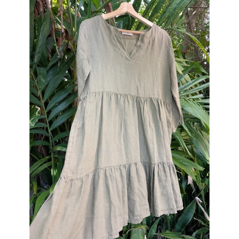 Bella Umbra italian linen tiered dress S boho lagenlook cottage core peasant